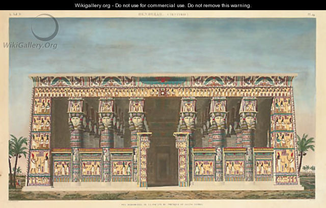 Denderah (Tentyris) -- Vue perspective de la facade de portique de Grand Temple, from Description de L