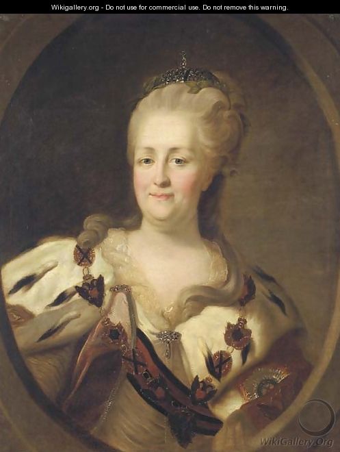 Portrait of Catherine the Great (1762-1796), in an ermine-trimmed robe, wearing the chain of the Order of St. Andrew - Fedor Rokotov