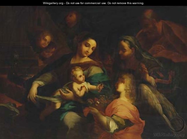 The Holy Family with Saint Elizabeth and an angel - (after) Domenico Piola