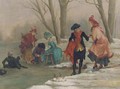 Elegant company on the ice - (after) Frederik Hendrik Kaemmerer