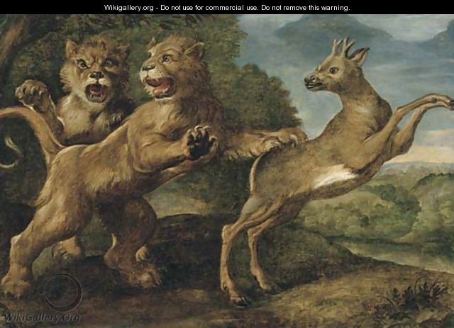 Two lions attacking a stag - (after) Frans Snyders