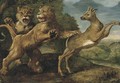 Two lions attacking a stag - (after) Frans Snyders