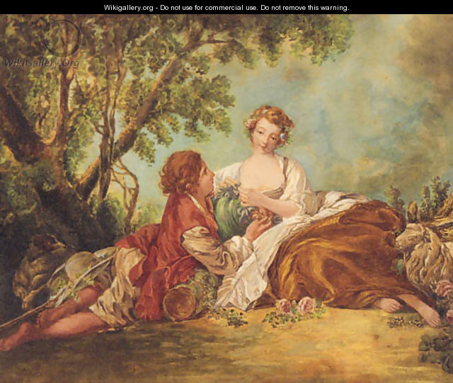 A Shepherd and Sheperdess in a Landscape - (after) Francois Boucher