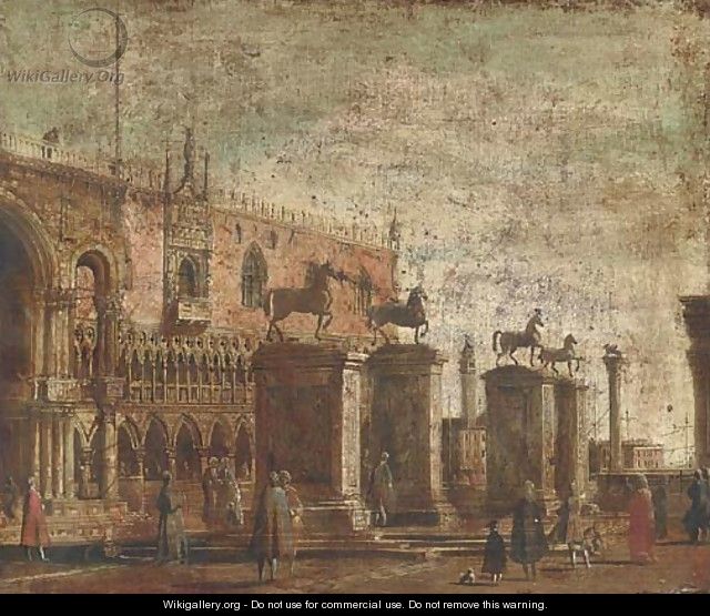 A capriccio of the Horses of San Marco set on pillars in the Piazzetta - (Giovanni Antonio Canal) Canaletto