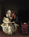 An elegant couple attended by a procuress - (after) Gerard Ter Borch