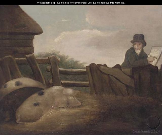 Sketching a sow - (after) George Morland