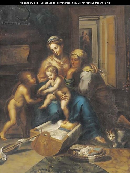 The Holy Family with the Infant Saint John the Baptist and Saint Elizabeth - Giulio Romano (Orbetto)
