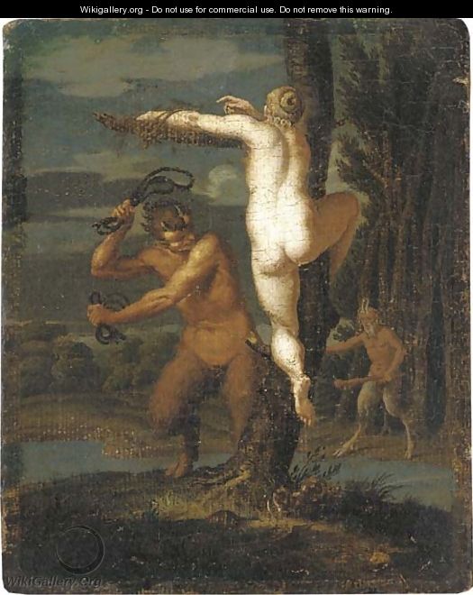 A satyr flogging a nymph - (after) Agostino Carracci