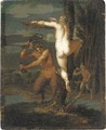 A satyr flogging a nymph - (after) Agostino Carracci