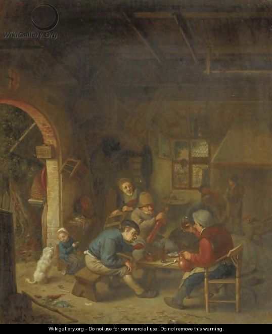 A violinist and peasants making merry outside an inn - (after) Adriaen Jansz. Van Ostade