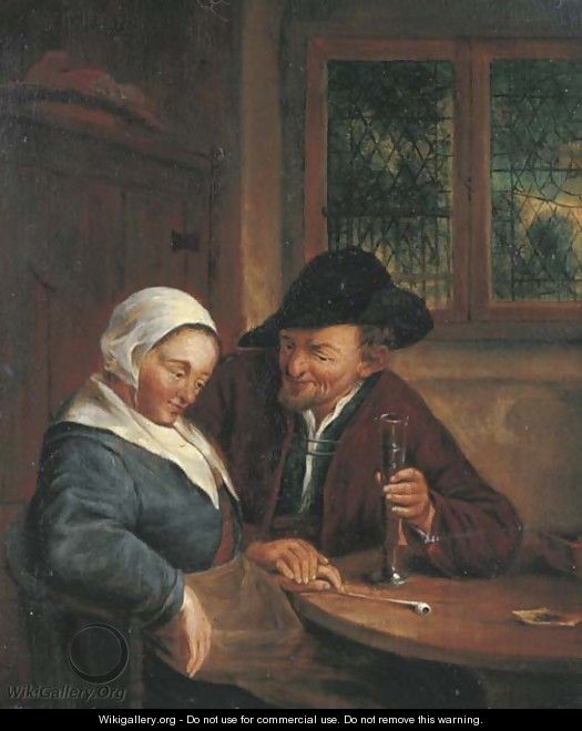 A man courting a woman in an interior - (after) Adriaen Jansz. Van Ostade