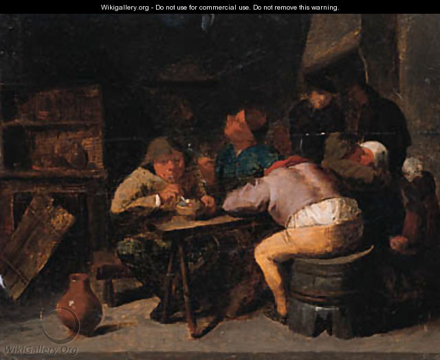 Boors smoking in an inn - (after) Adriaen Brouwer