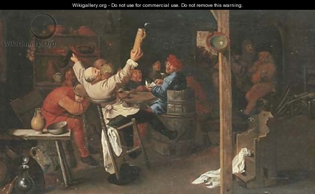 Boors drinking and making merry in an inn - (after) Adriaen Brouwer