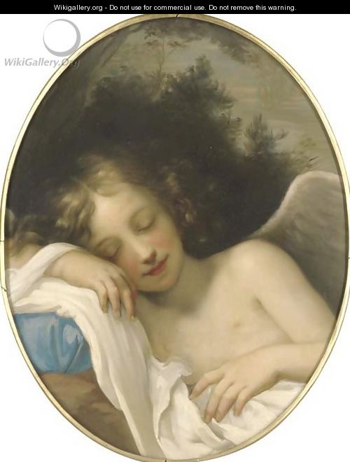 Sleeping Cupid, in a feigned oval - (after) Baldassarre Franceschini