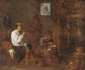 Boors smoking and drinking in a tavern interior - David The Younger Teniers