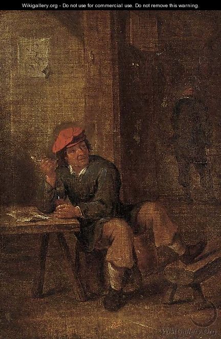 A peasant enjoying a smoke in a tavern - (after) David Teniers