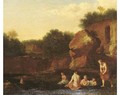 Nymphs bathing by a ruin - (after) Cornelis Poelenburgh