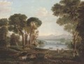 An Italianate river landscape with figures dancing and making music on a bank, a town beyond - Claude Lorrain (Gellee)