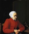 An elderly lady in a red coat, by a table with a distaff - Adriaen Jansz. Van Ostade