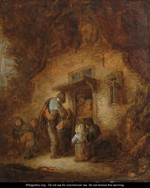 A hurdy-gurdy player with children at a cottage door - Adriaen Jansz. Van Ostade