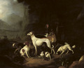 A hunter and his dogs resting at the entrance of a cave - Adriaen Cornelisz. Beeldemaker