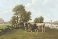 Cattle grazing by a river in summer - Adriaan Marinus Geyp