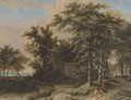 A wooded landscape with hunters on a path - Adriaen Hendricksz Verboom