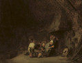 A peasant family by a fireplace in a barn - Adriaen Jansz. Van Ostade