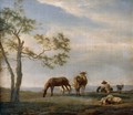 An extensive landscape with a herdsman with cattle, goats and a horse - Adriaen Van De Velde