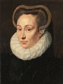Portrait of a lady, bust-length, in a black brocade dress with an organza ruff - Adriaan Key