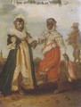 'Hoe oolijck geck en vrolijck' Two dancing monkeys dressed as a wealthy couple - Adriaen Pietersz. Van De Venne