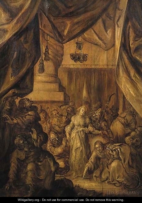 Christ and the woman taken into adultery - en brunaille - Adriaen Pietersz. Van De Venne