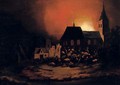 A burning village at night - Adriaen Lievensz van der Poel