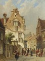 Elegant figures in a sunlit street - Adrianus Eversen