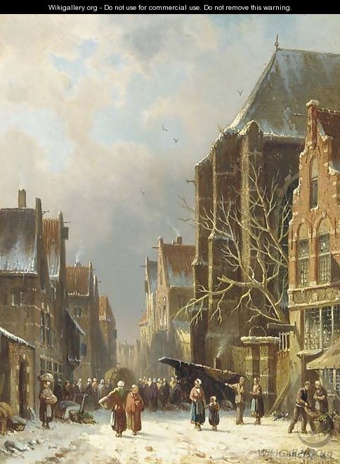 A busy street in winter - Adrianus Eversen