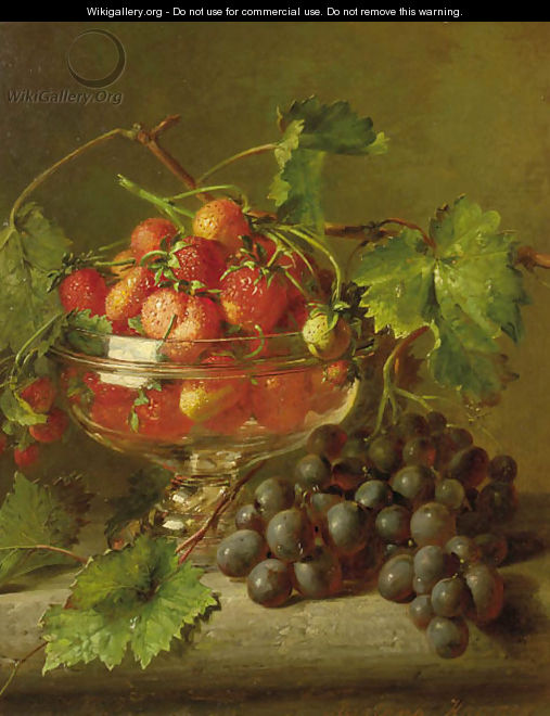A still life with strawberries and grapes - Adriana-Johanna Haanen