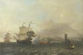 A naval engagement off the coast of a harbour town - Aernout Smit
