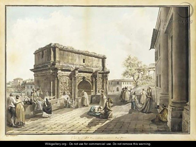 The Arch of Septimius Severus seen from the terrace of San Giuseppe dei Falegnami, Rome - Abraham Louis Rudolph Ducros