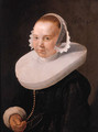 Portrait of a young woman, half length, wearing a black dress with molensteenkraag, lace cuffs and bonnet - Abraham Willaerts
