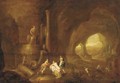The interior of a grotto with nymphs bathing - Abraham van Cuylenborch