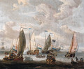 State yachts, rowing boats and other shipping, welcoming the arrival of merchantmen from the West Indian Company on the Y, Amsterdam - Abraham Storck