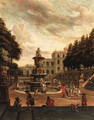 Elegant figures promenading in the grounds of a villa - Abraham Storck