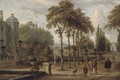 Elegant company in a garden by a mansion - Abraham Storck