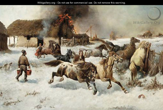 Fire on the farm - Adolf Baumgartner-Stoiloff