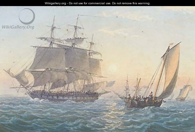 A Royal Naval frigate heaving-to upon her arrival at Spithead - Admiral Sir Thomas Bladen Capel