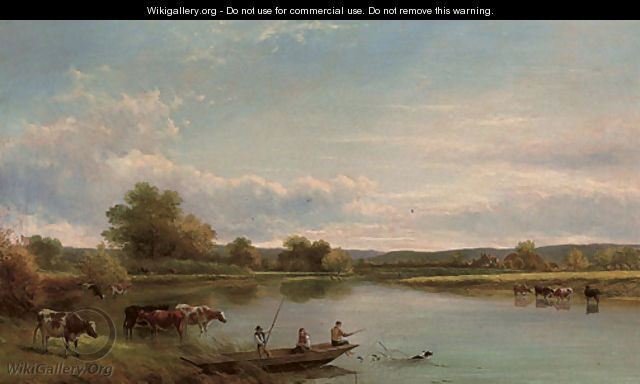 Figures in a punt, with cattle watering - Adam Barland