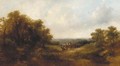 Figures in a horse and cart in an extensive landscape - Adam Barland