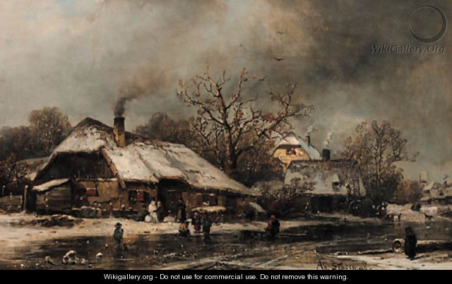 A frozen village in winter - Adolf Stademann