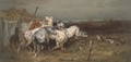 Horses startled by wolves - Adolf Schreyer