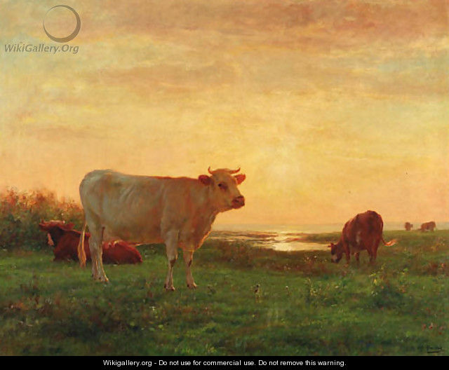 Dusk over the pasture - Adolphe Charles Marais